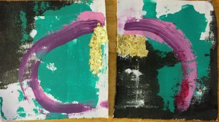  equilibrium two panel acrylic, gold leaf, on canvas 