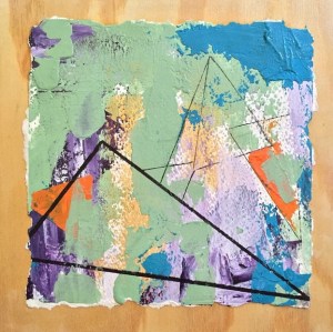 Mend 8 x 8 acrylic blend, ink, oil marker on wood